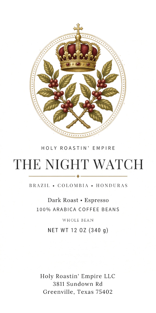 The Night Watch 12oz Dark / Espresso roast specialty coffee bean bag - Brazil • Colombia • Honduras